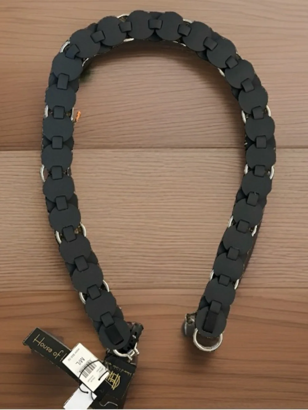 NWT House of Harlow 1960 Black Leather silver Disc Ring Link Belt Boho Size M/L